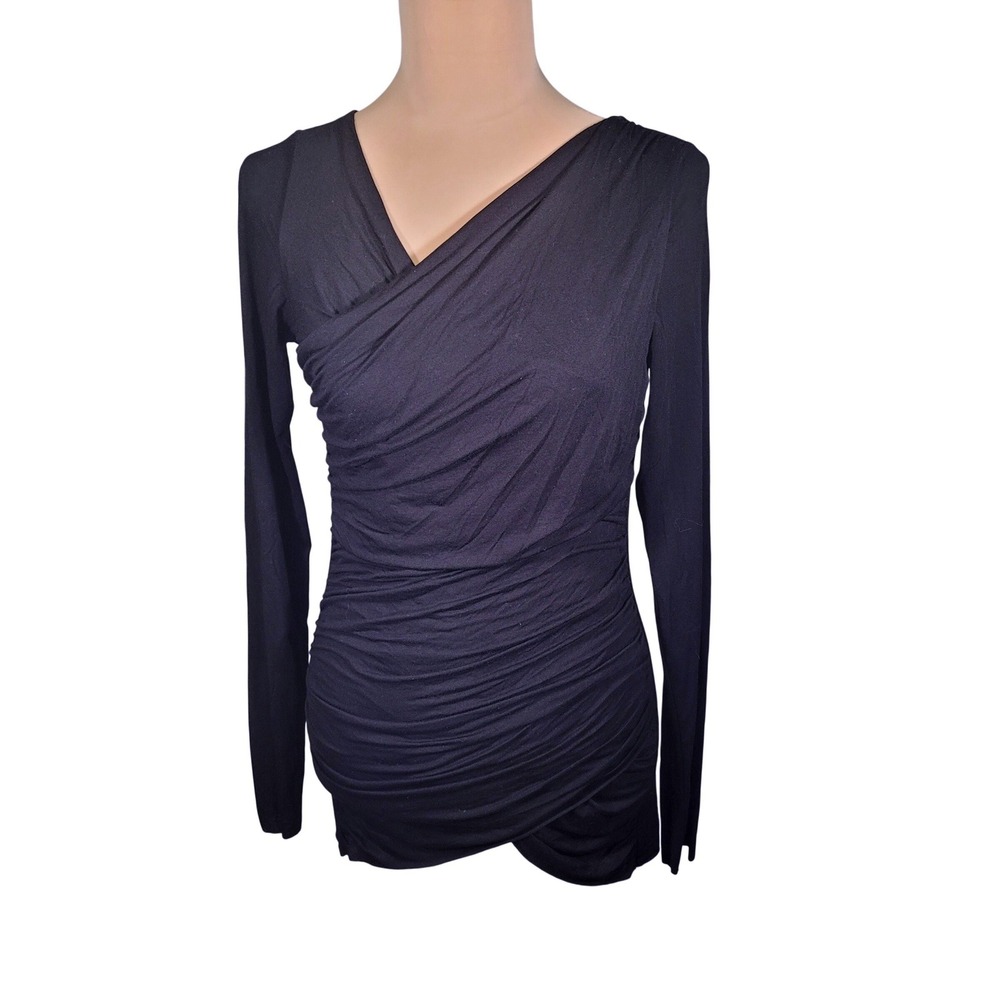 Bailey 44 Black Ruched‎ Long Sleeve Bodycon Top Surplice Sexy Minimalist Date S